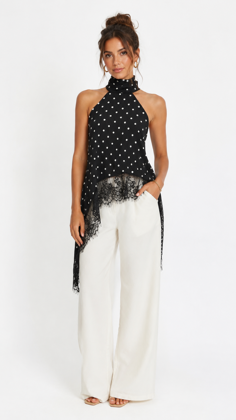 Midnight Polka Lace  Top