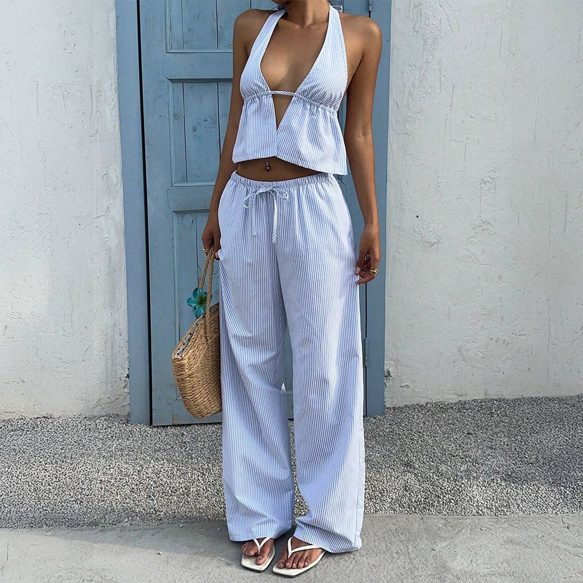 Azure Coast Pinstripe Lounge Set