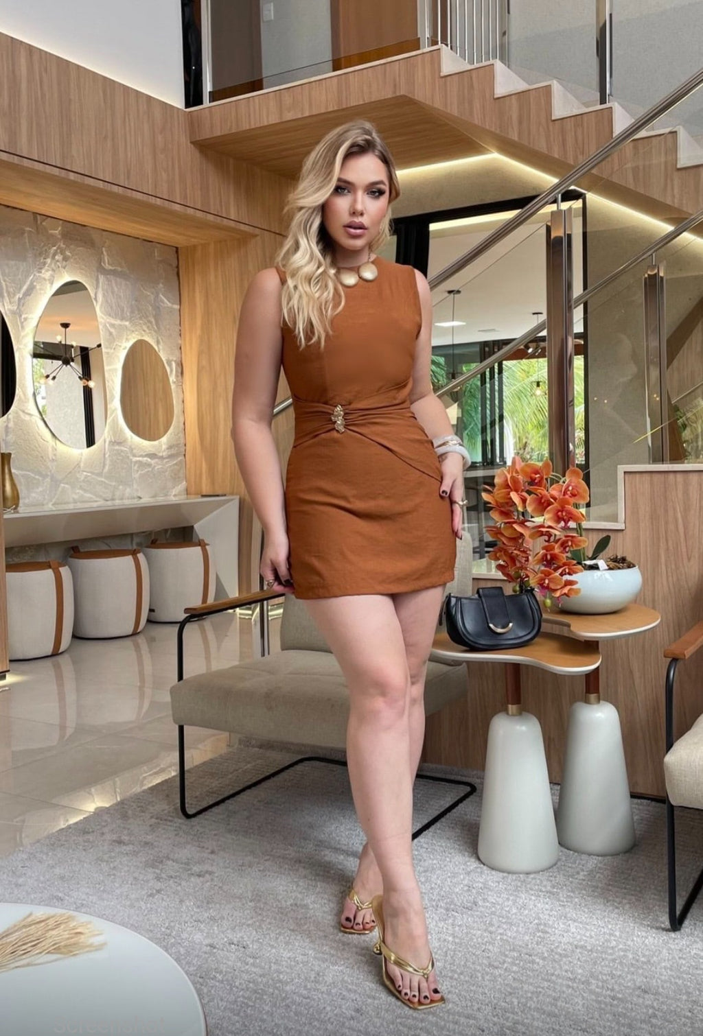Golden Glow Wrap Mini Dress