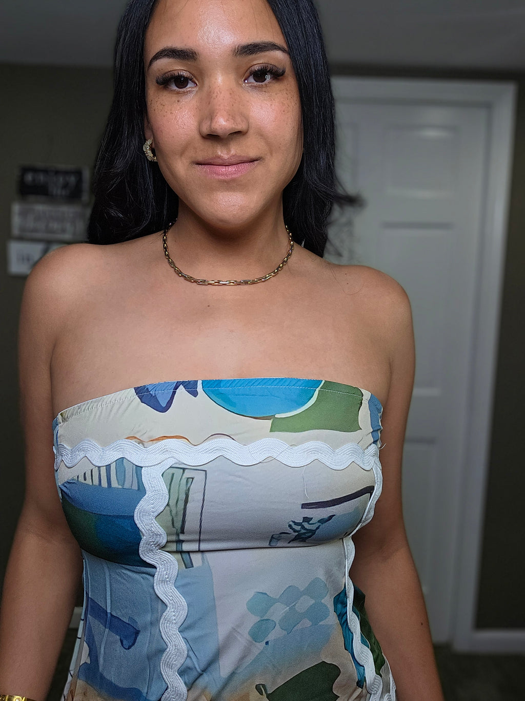 Santorini Breeze Strapless Midi Dress