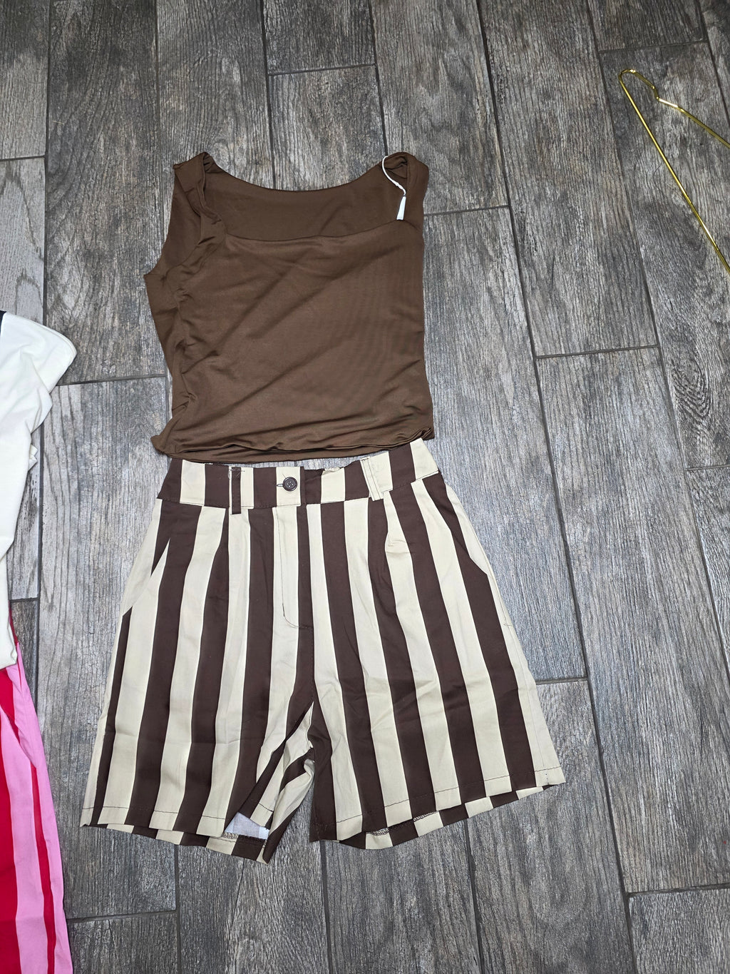 Mocha Stripe High-Waist Shorts
