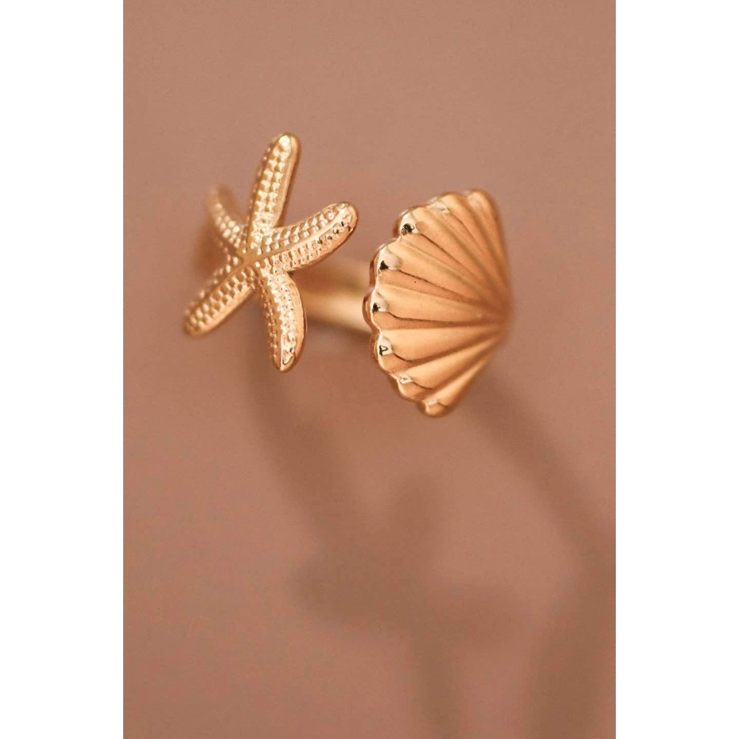 18K Gold Plated Stainless Steel Shell Starfish Ring
