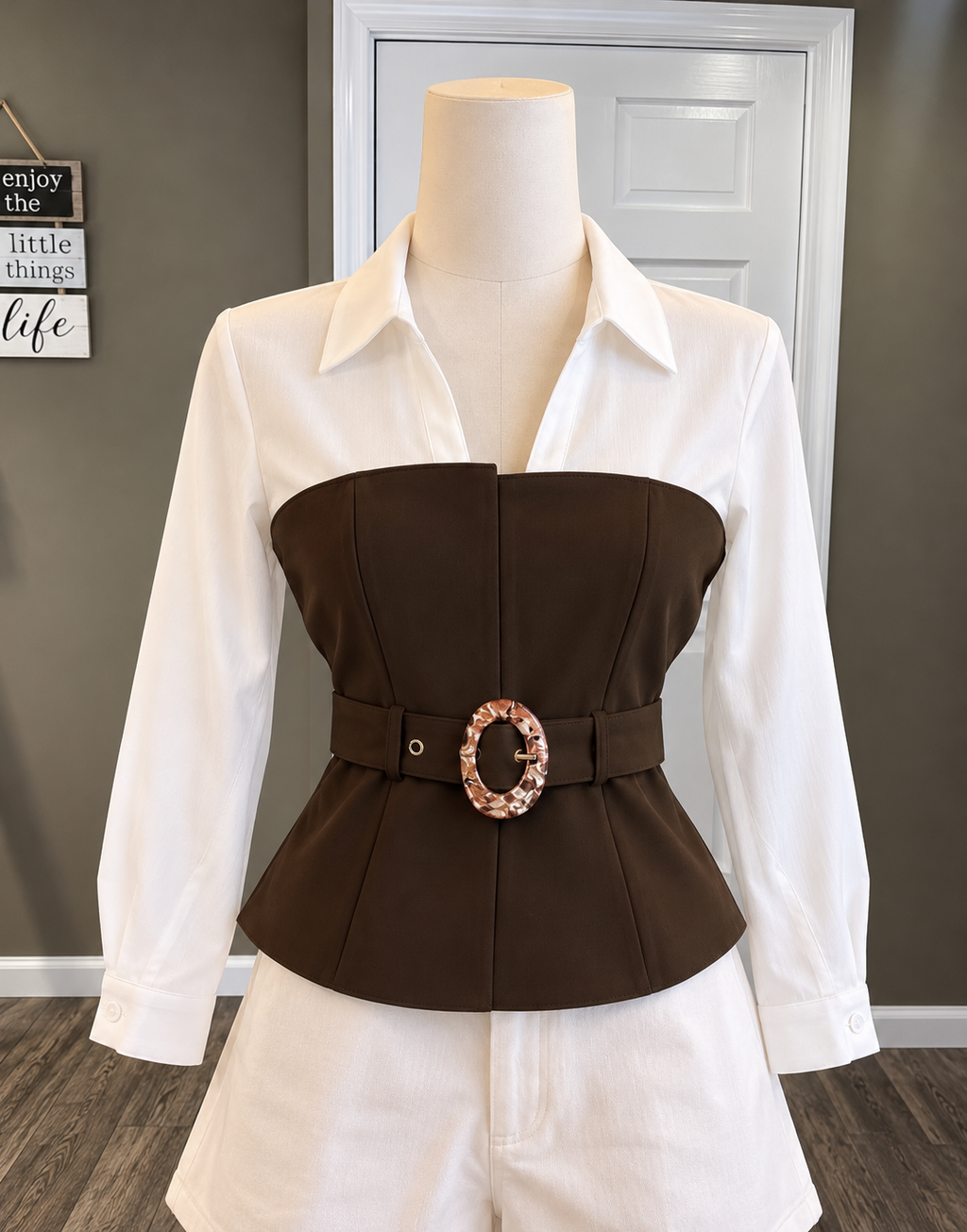 Chocolate Belted Corset Top