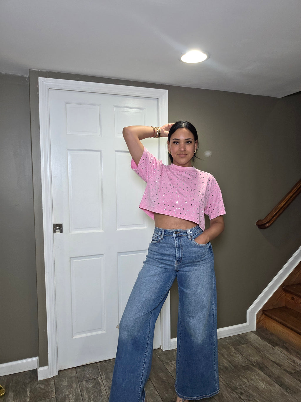 Pink Paradise Rhinestone Crop Top