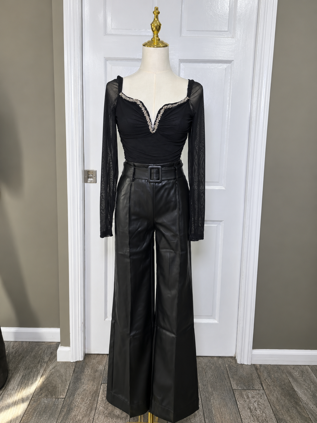 Midnight Glam Rhinestone Mesh Top