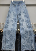 Rose Pearl Luxe Wide-Leg Denim Jeans