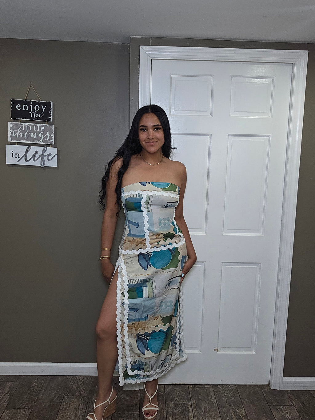 Santorini Breeze Strapless Midi Dress