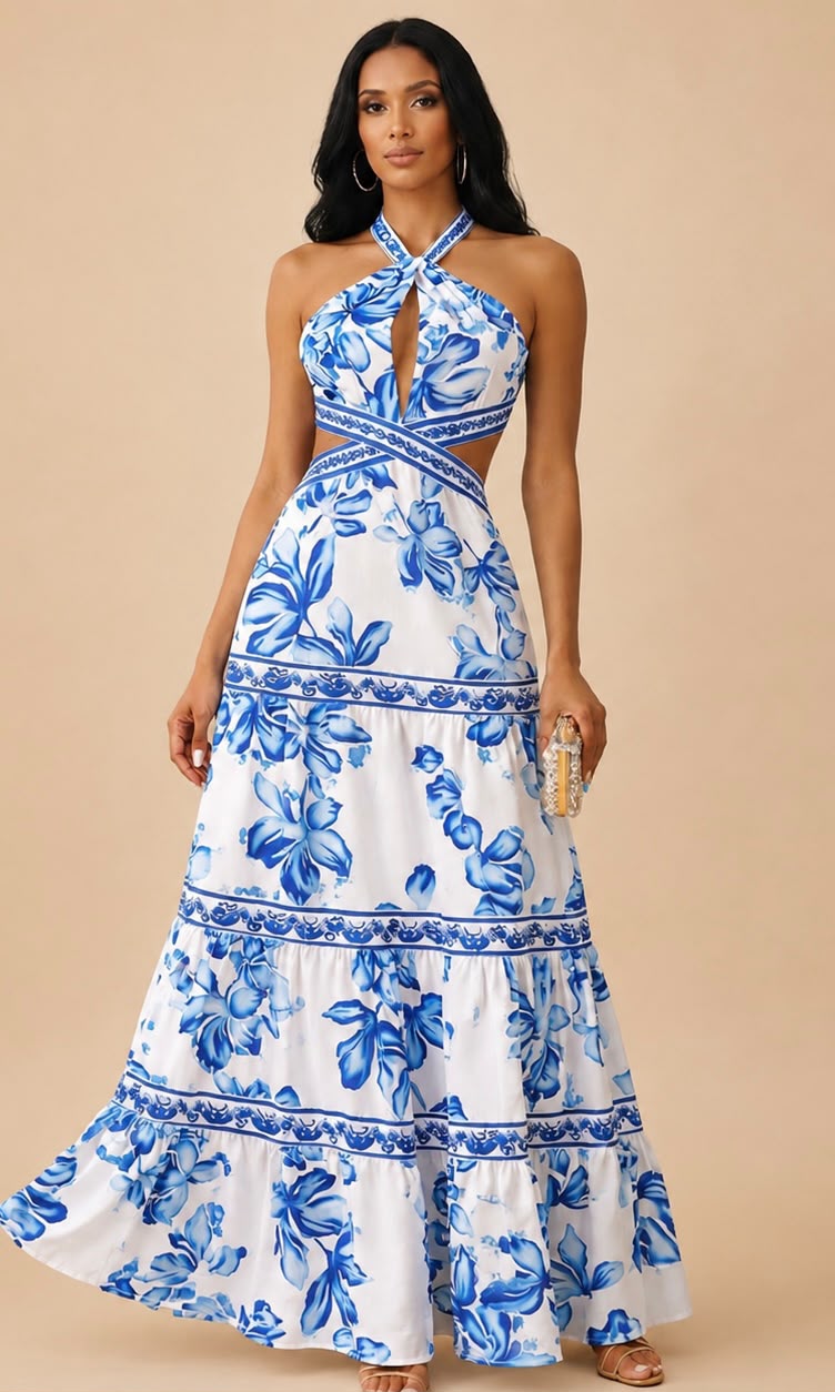 Blue Porcelain Maxi Dress