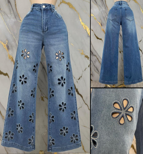 Bloom Cutout Wide-Leg Denim Jeans