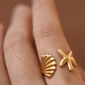 18K Gold Plated Stainless Steel Shell Starfish Ring