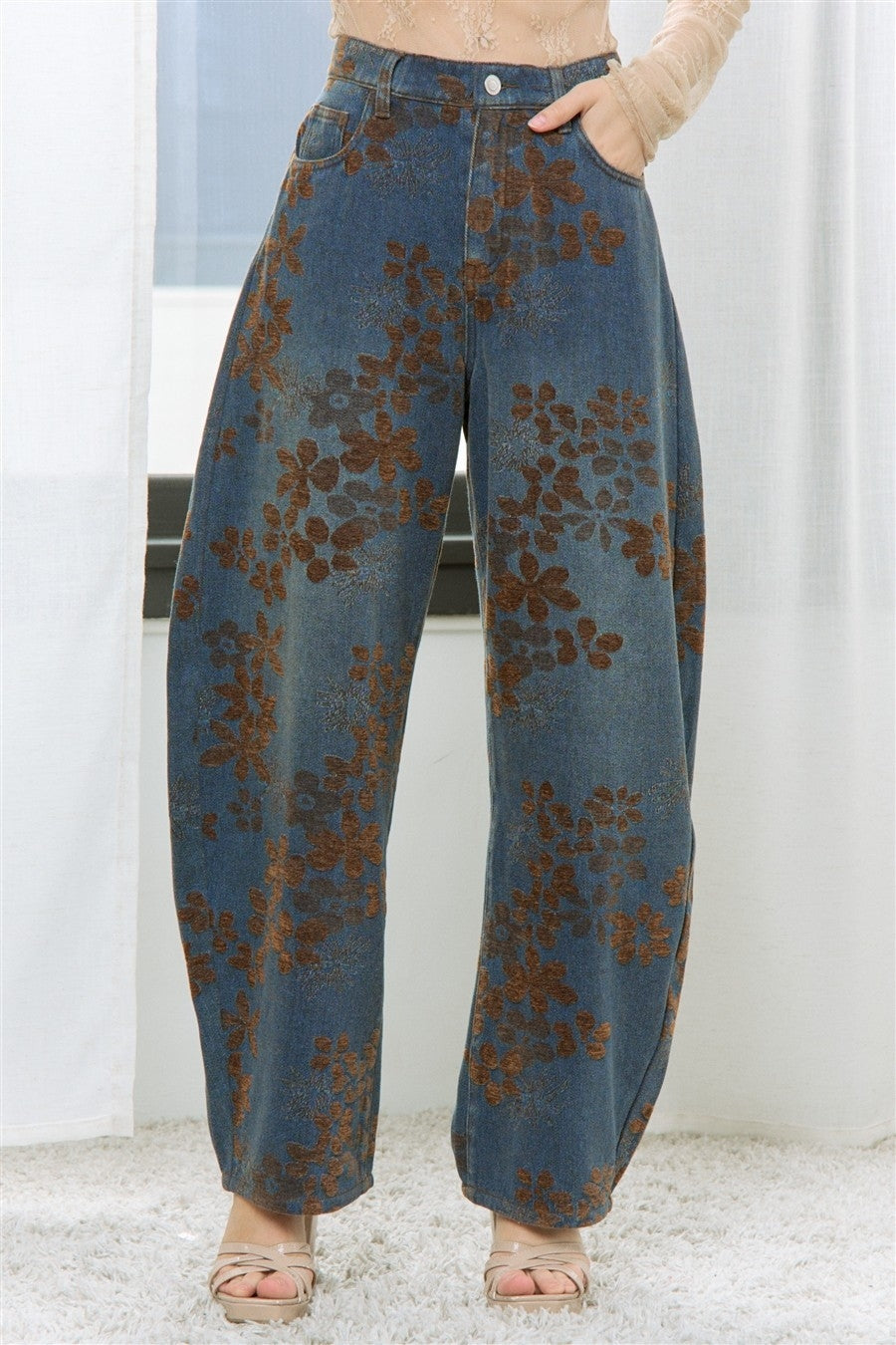 Autumn Bloom Barrel Jeans