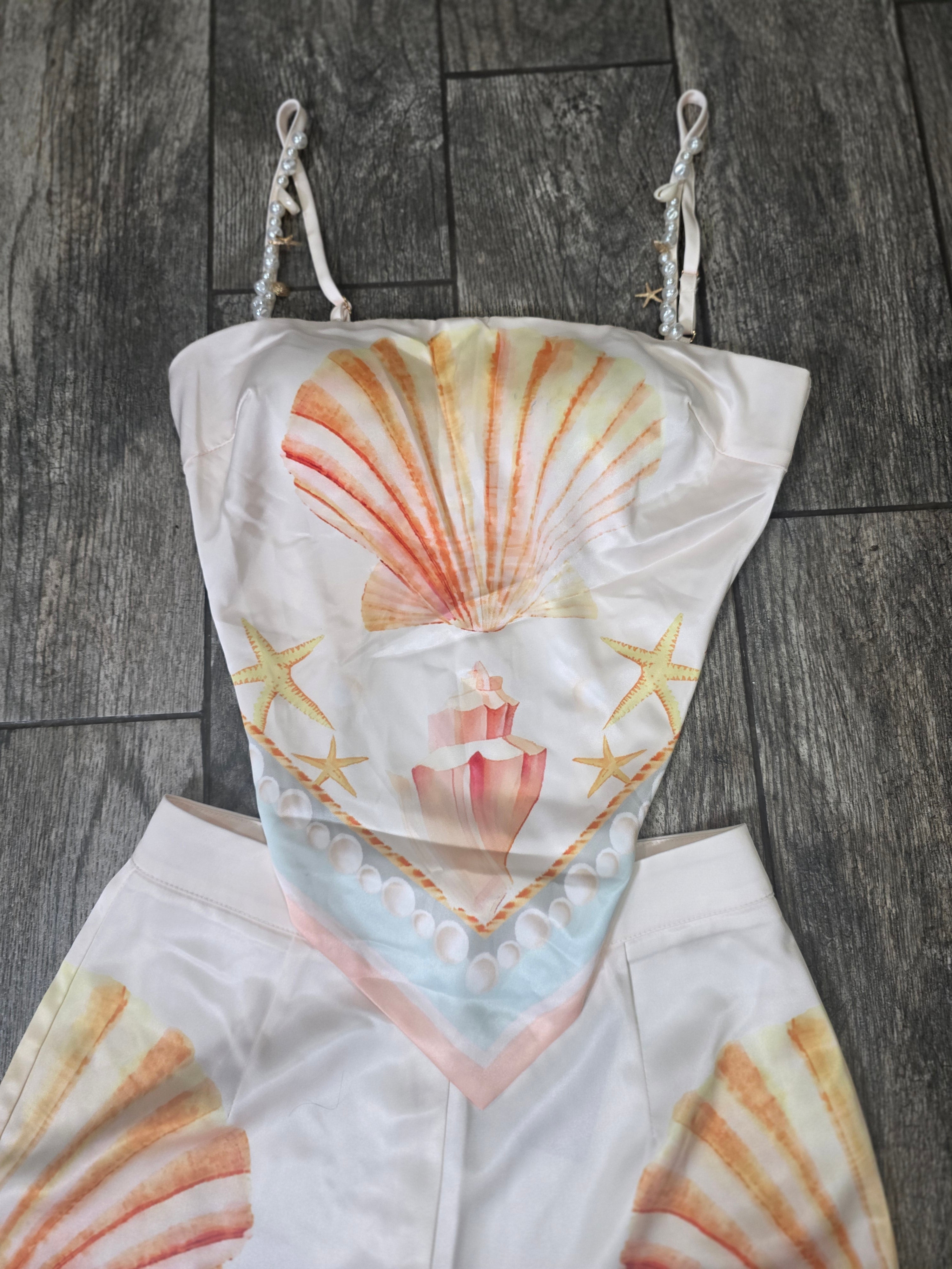 Coastal Seashell Satin Two-Piece Set