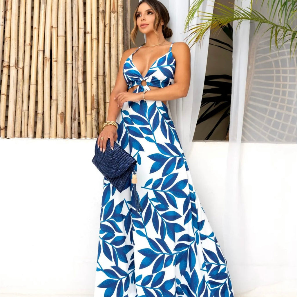 Coastal Breeze Leaf Maxi Dress
