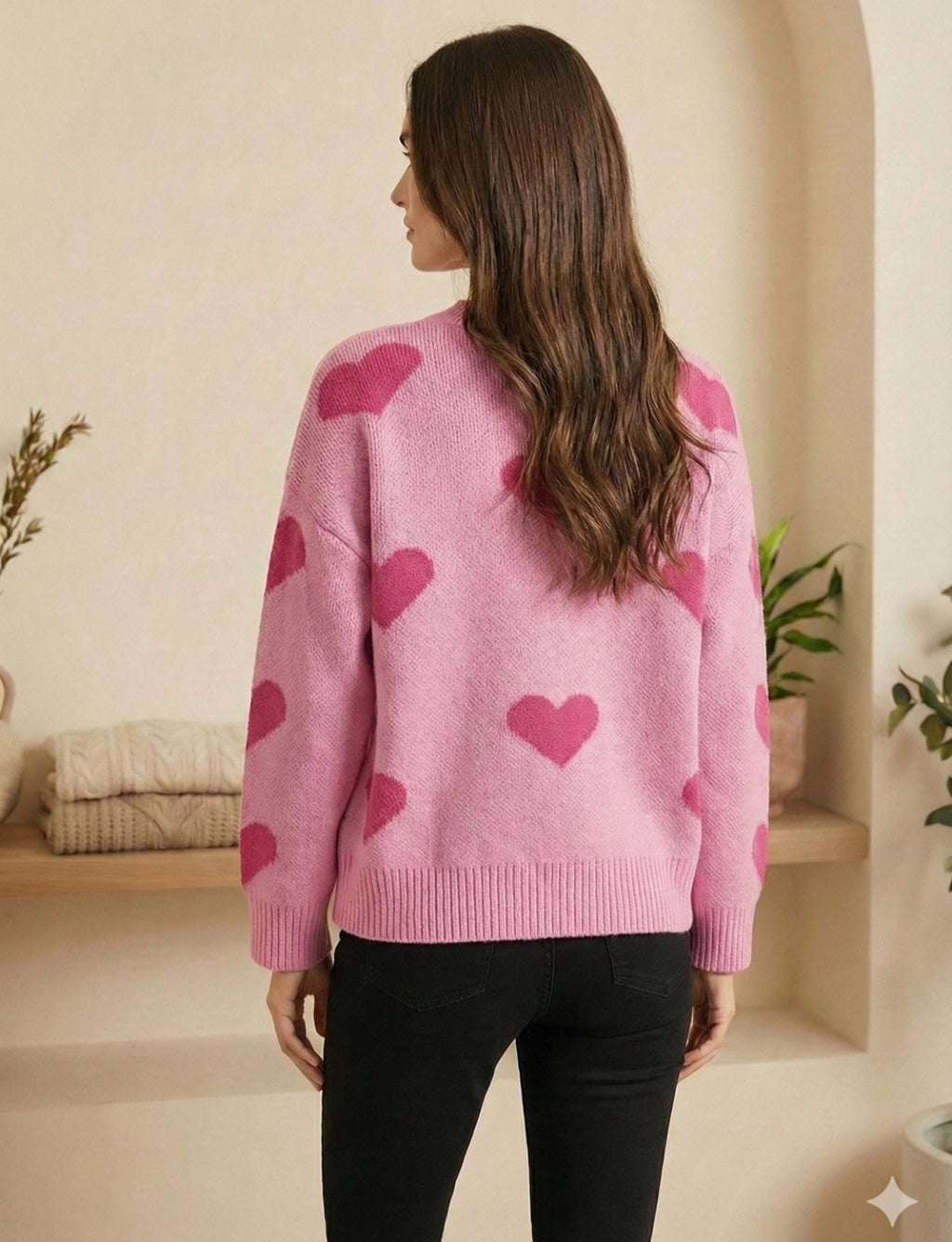 Heart Pattern Knit Sweater Pink Valentines Sweater