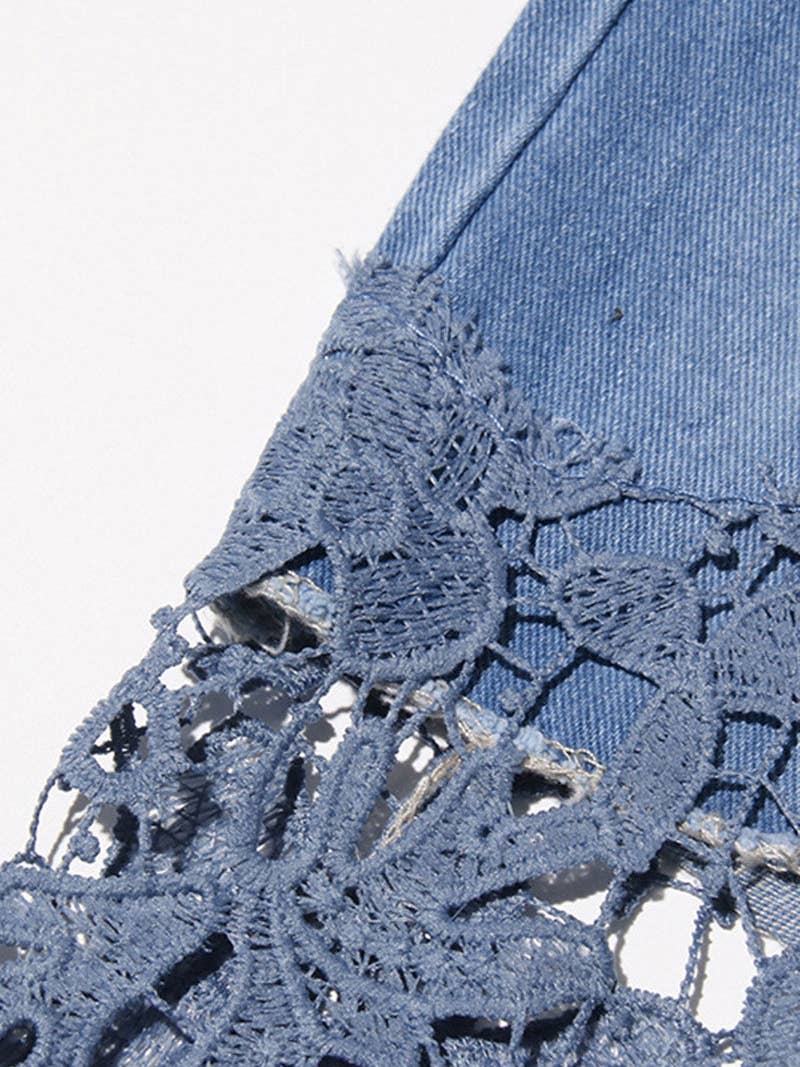 Lace Denim Wide-Leg Pants