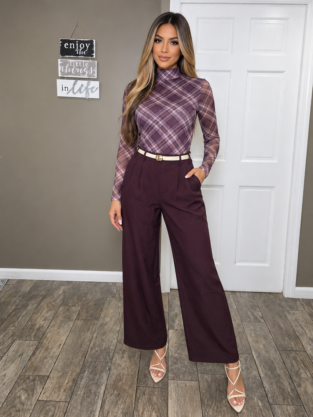 Plaid Mock Neck Top