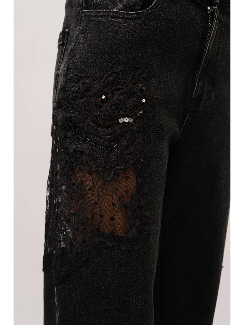 Lace Patchwork Straight Leg Jeans