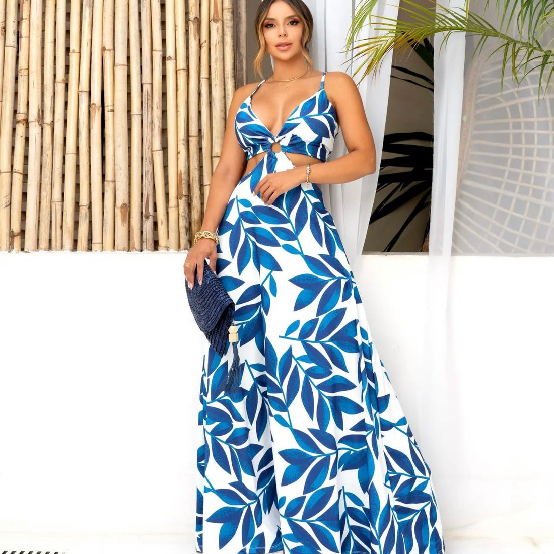 Coastal Breeze Leaf Maxi Dress