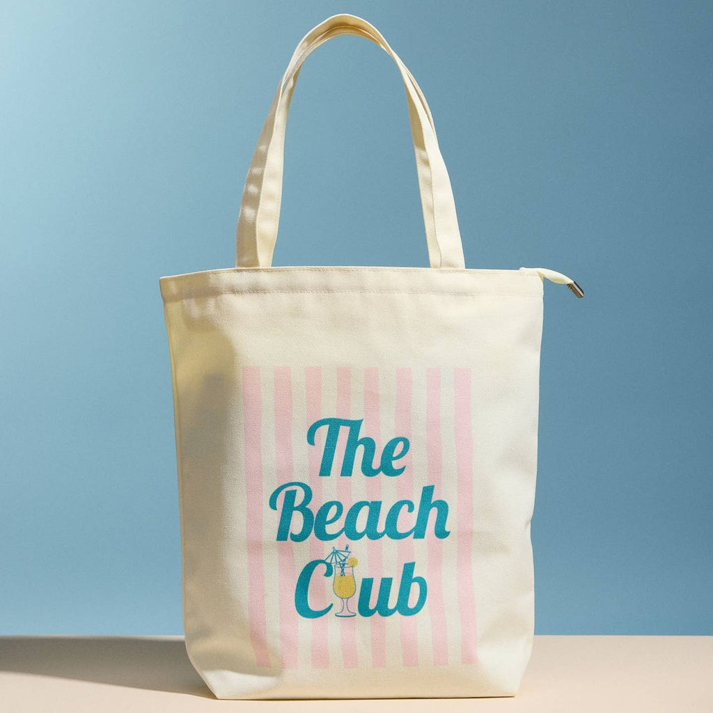 The Beach Club Canvas Tote Bag with Zip Closure