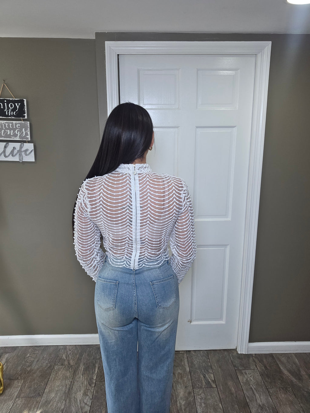 Pearl Cascade Mesh Top