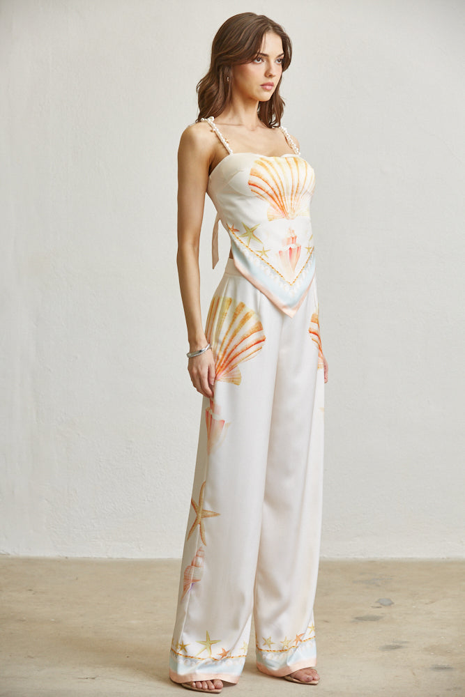Coastal Seashell Satin Two-Piece Set