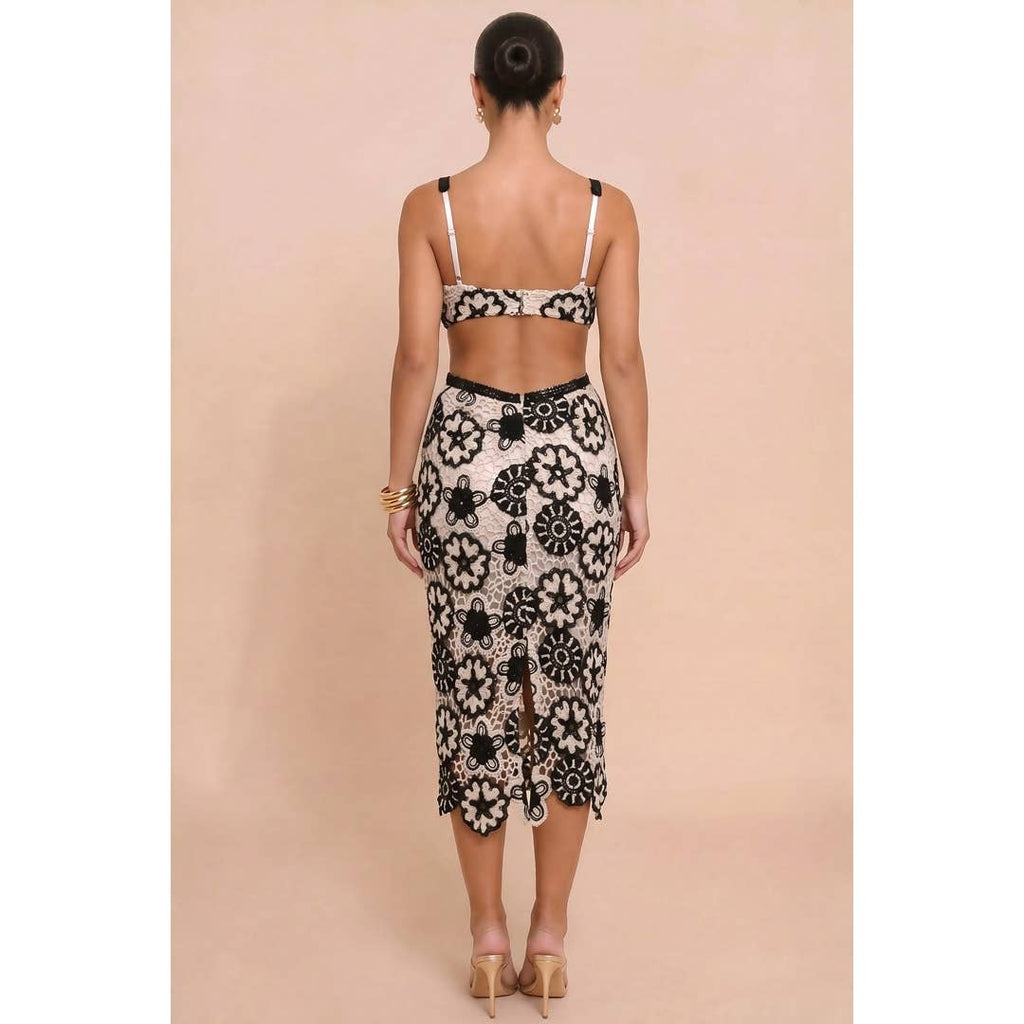 Monaco Crochet Cutout Midi Dress