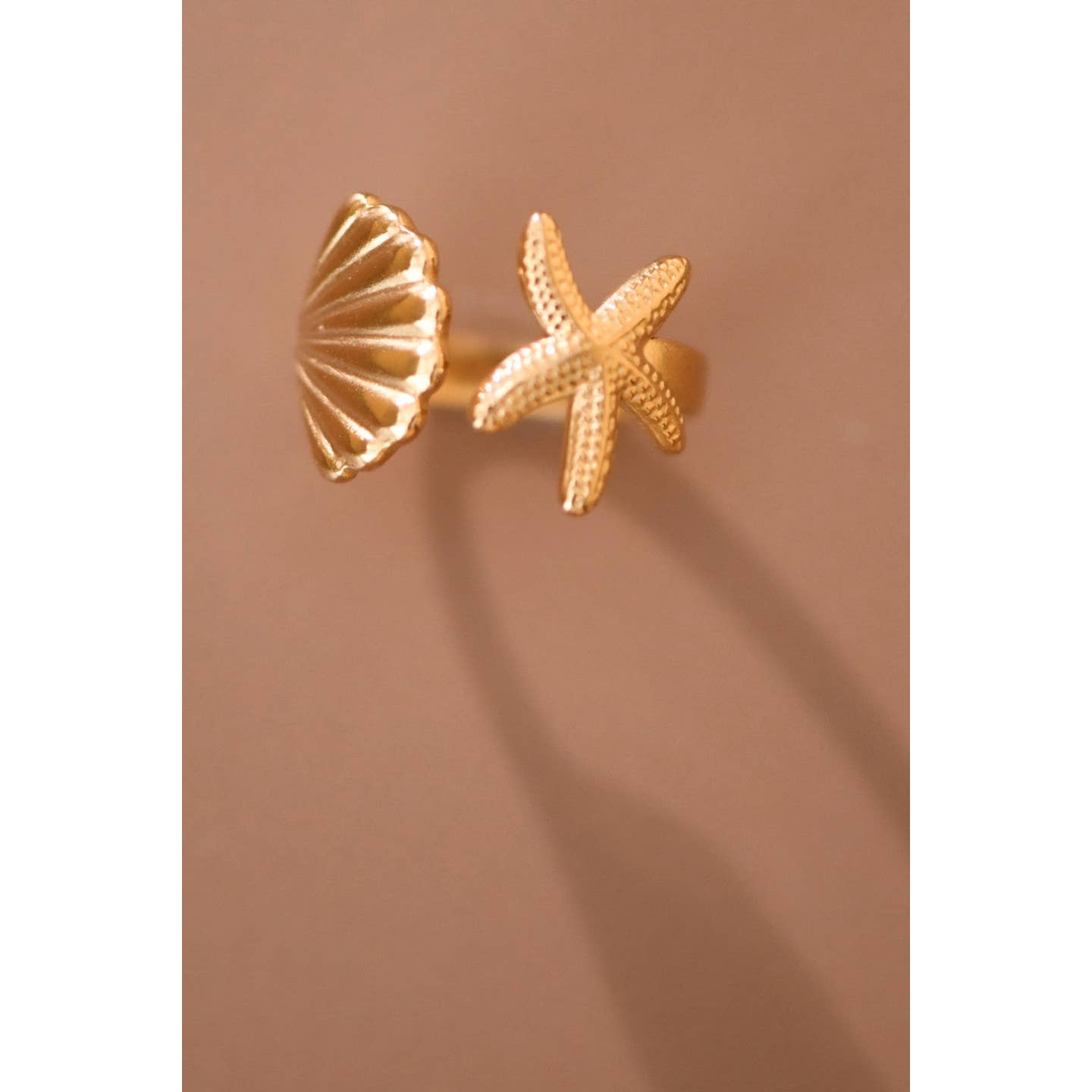 18K Gold Plated Stainless Steel Shell Starfish Ring